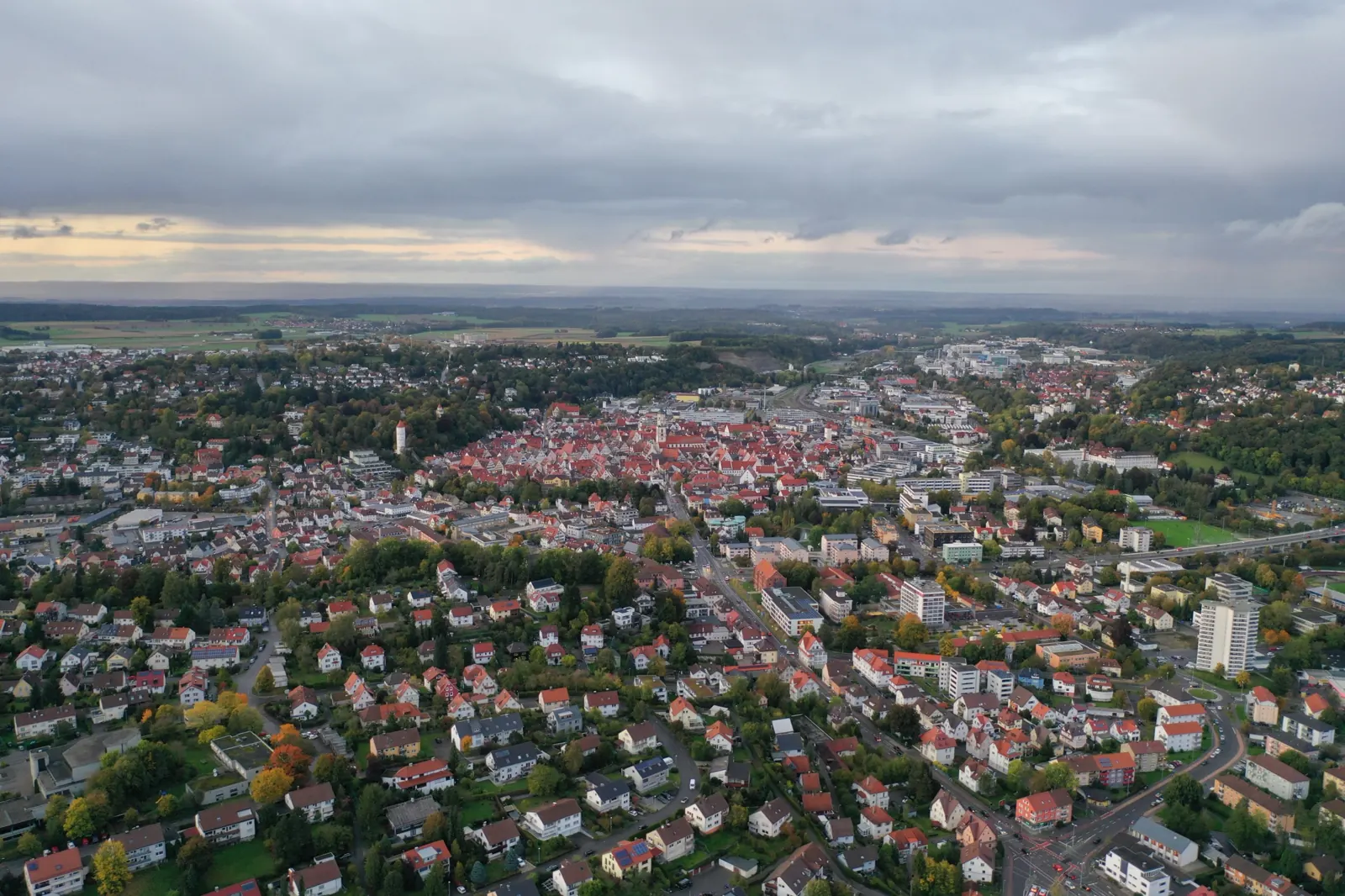 Aerial view of Biberach an der Riß and its historic old town